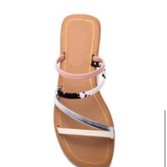 Strappy slide sandals in pink and cow print - Picture 5 of 5